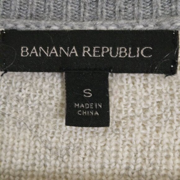 Banana Republic Gray Buffalo Check Mohair Wool Blend Crewneck Sweater Size S - Picture 6 of 7